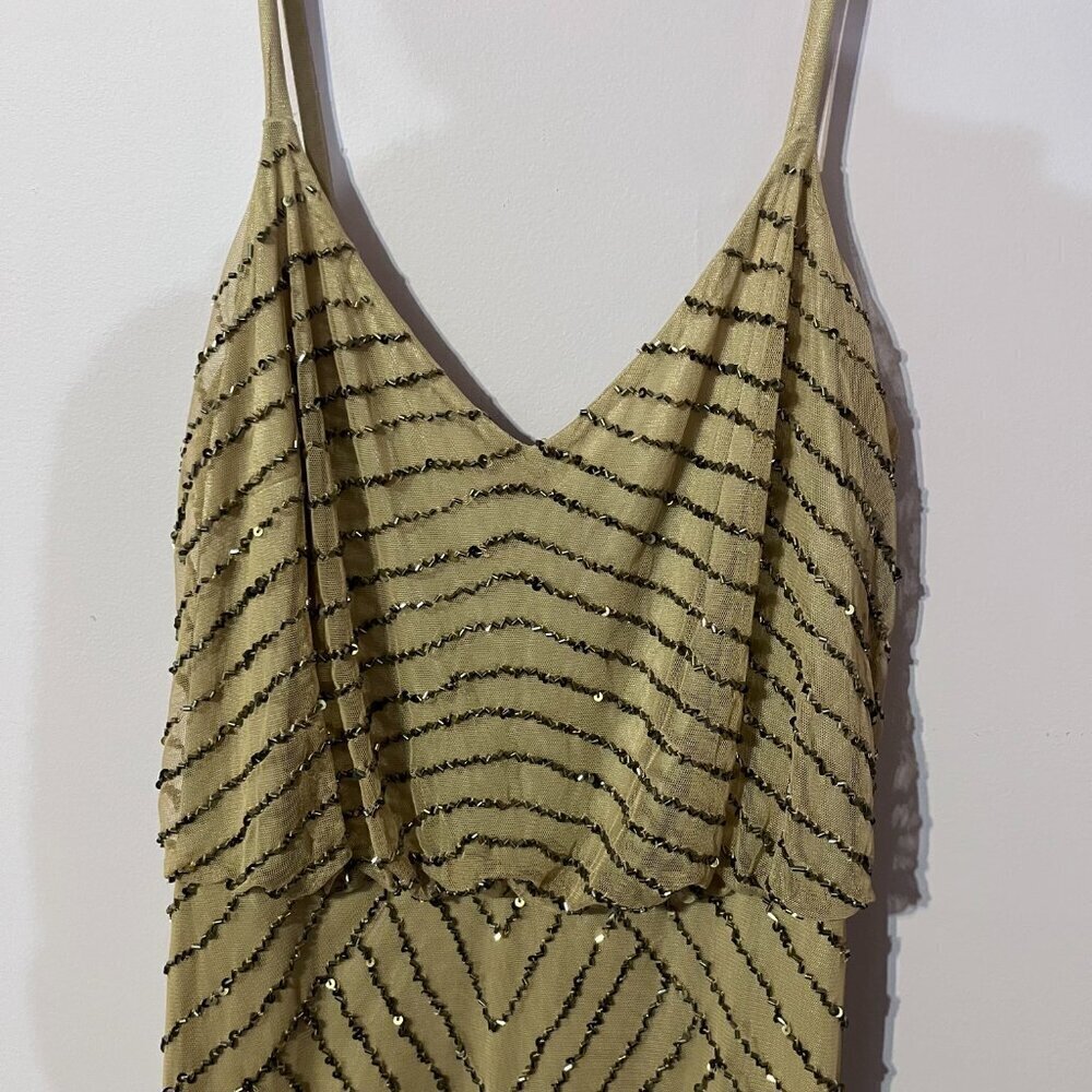Adrianna Papell Nude Sequence Spaghetti Strap Maxi Formal Dress | Size 4 - Picture 3 of 7